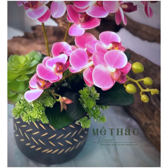 Bình Hoa Giả Cao Cấp Mix Lan Và Sen Đá Dùng Làm Quà Tặng, Trang Trí Nội Thất, Decor Shop, Quán Cafe