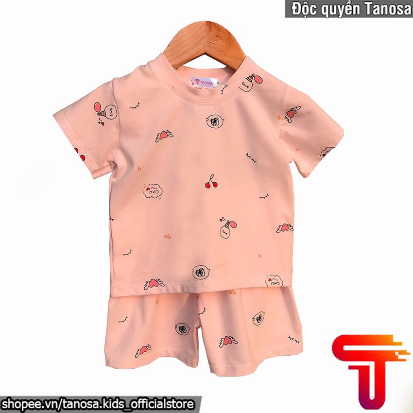 TANOSA KIDS Bộ Cộc Tay Cho Bé Gái Hình Qủa Cherry Chất Cotton Mềm Mịn Thoáng Mát 1-5 Tuổi