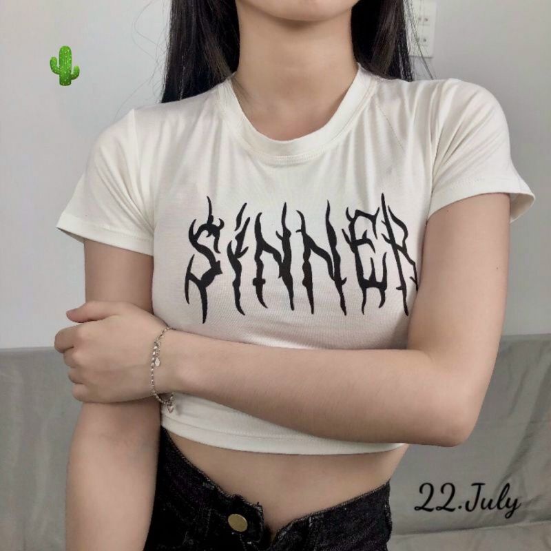 💥 Áo croptop in chữ Sinner siêu hít hót, chất thun borip dày đẹp, size <48kg💥