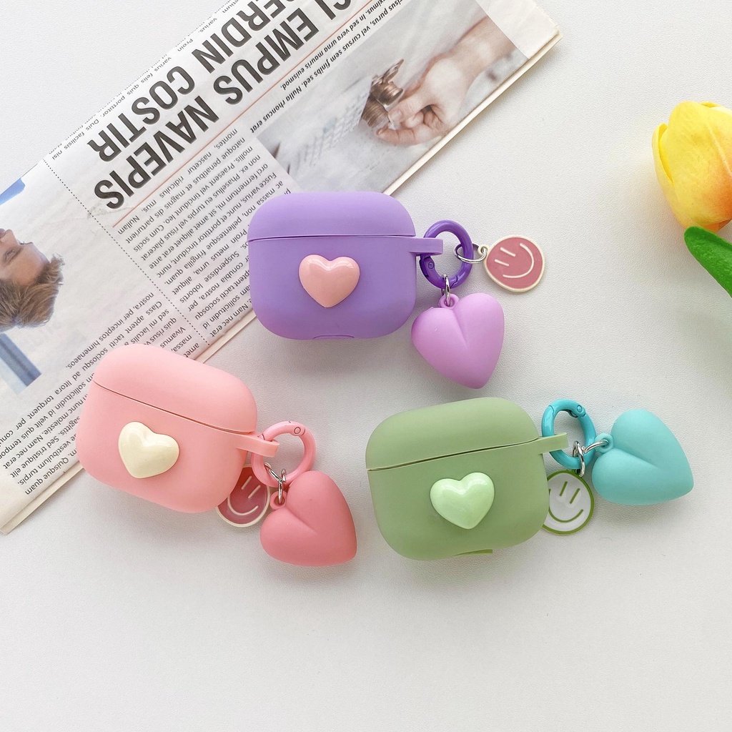 Vỏ Bảo Vệ Hộp Sạc Tai Nghe AirPods 1 2 pro 3 2021 gen3 Bluetooth Bằng Silicon Tpu Mềm Hình Mặt Cười 3D Màu Trơn Đơn Giản