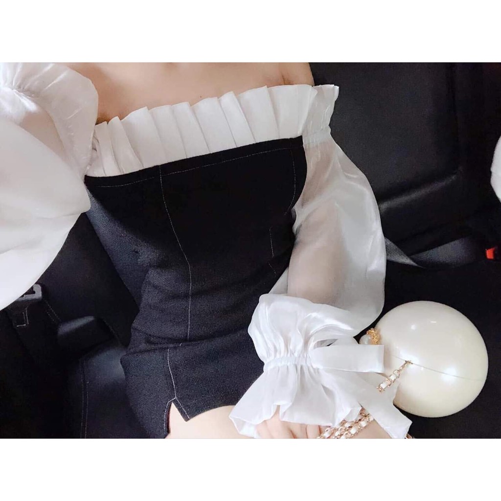 Đầm trễ vai dự tiệc tay phối lưới bóng kính siêu hot | BigBuy360 - bigbuy360.vn