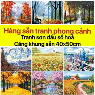 Tranh sơn dầu số hoá tự tô màu hàng sẵn tranh phong cảnh