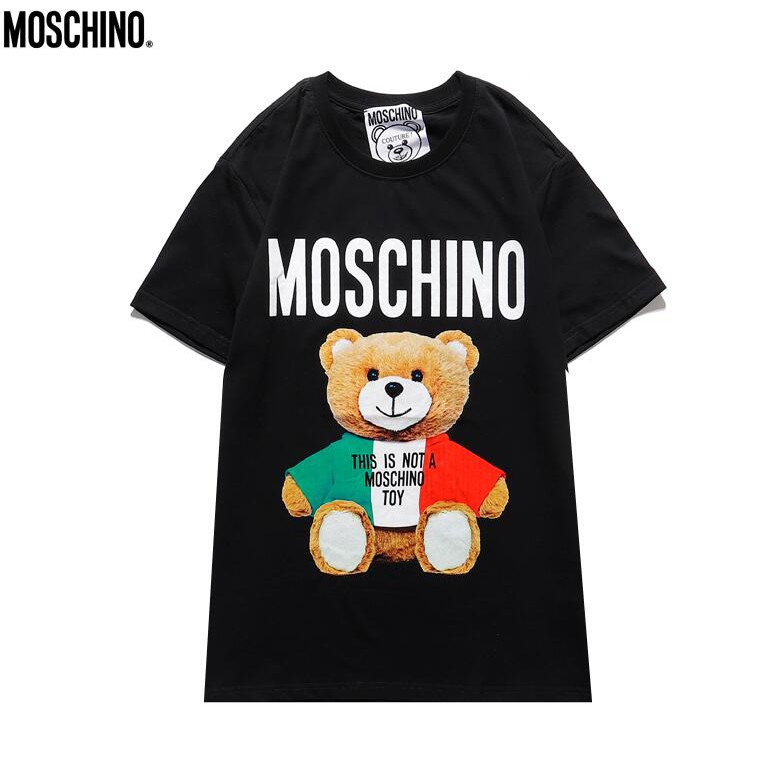 Áo thun tay ngắn chất liệu cotton in chữ Moschino phong cách thời trang cho nam nữ