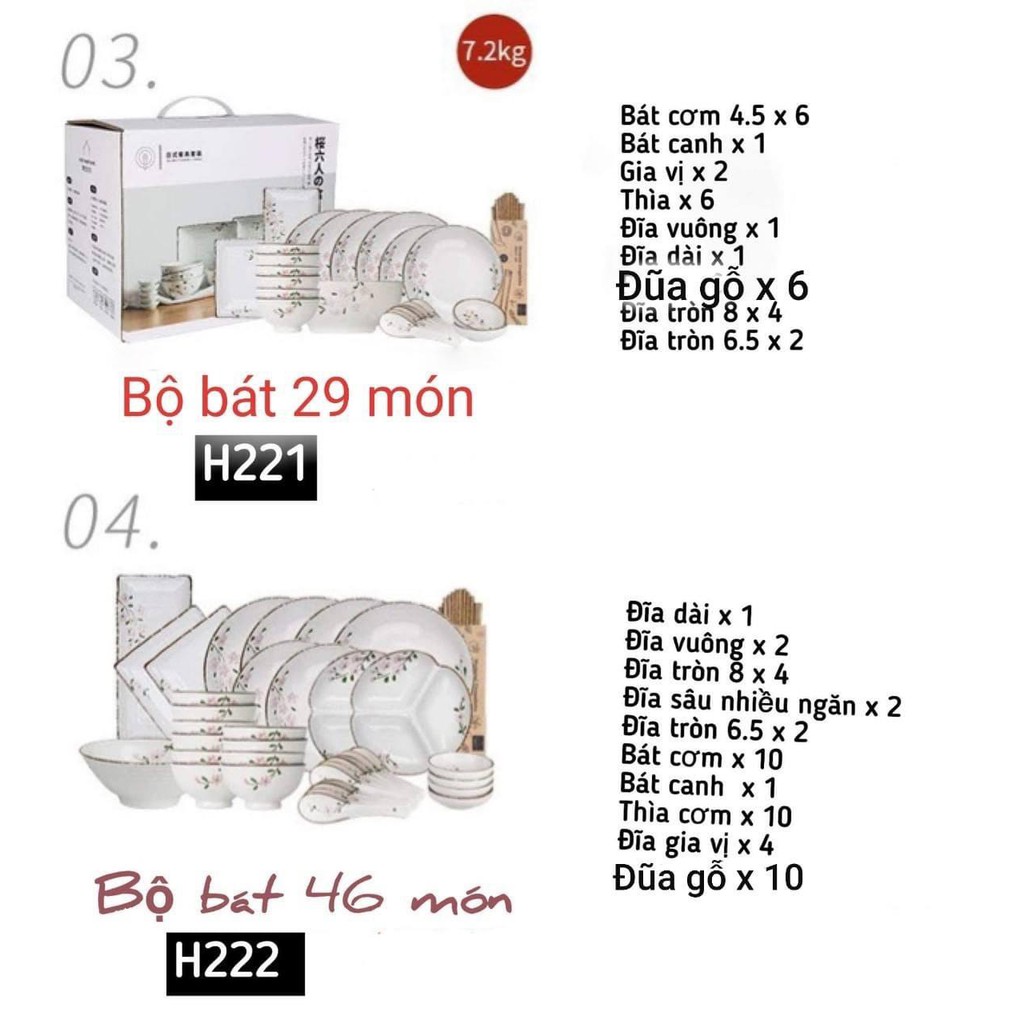 Bộ bát sứ họa tiết hoa anh đào cao cấp - Phong cách Nhật Bản