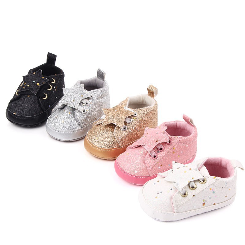 [NHẬP KIDTET hoàn 15% xu đơn 150k] Baby Boys Girls Anti-Slip Sequins Star Print Shoes Sneakers Toddler Soft Soled Shoe