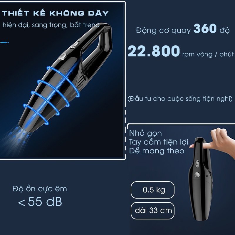 Máy Hút Bụi Cầm Tay Mini Không Dây X2001CS Cho Ô Tô và Sofa Giường Nệm Cho Gia Đình Bảo Hành 12 Tháng