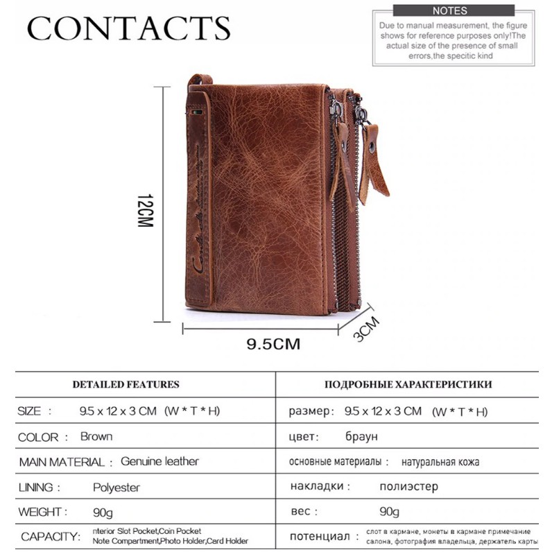 2022 Contact N0029 - Bảo Hành 2 Năm - Bóp Ví Đứng Nam Bỏ Túi Da Ngựa Điên Men Wallet Genuine Bò - Nam Nữ