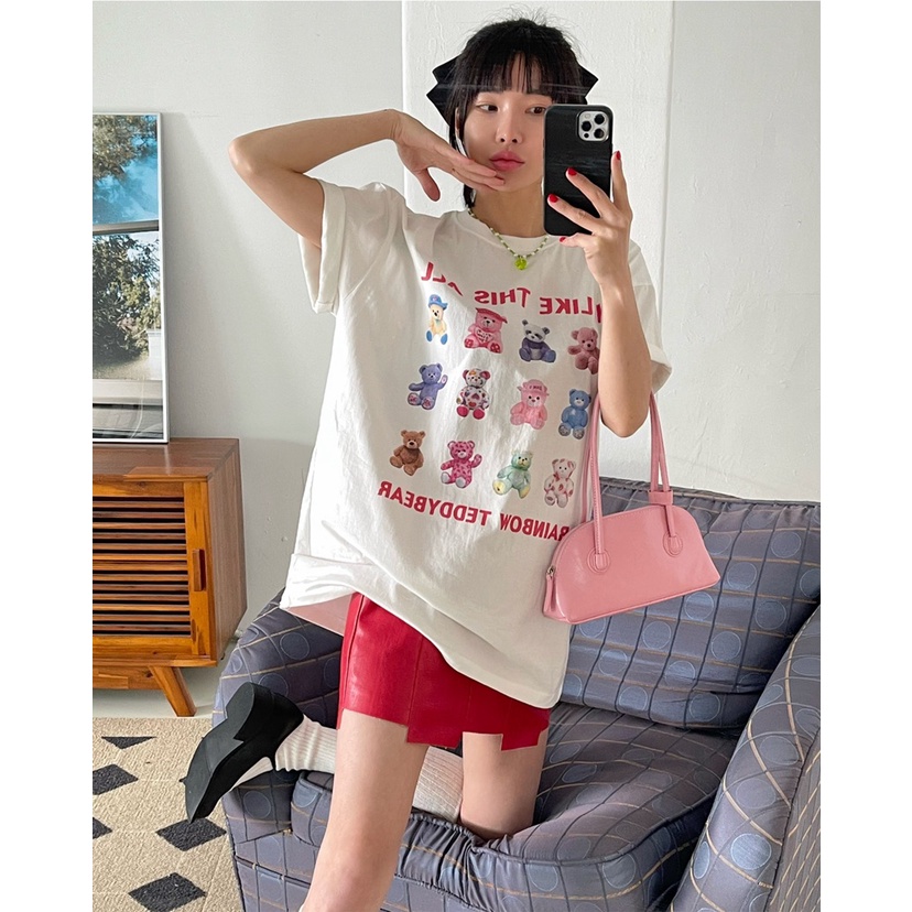 Áo Thun Dáng Rộng Tay Ngắn In Hoạ Tiết Gấu Hoạt Hình Xinh Xắn 49804