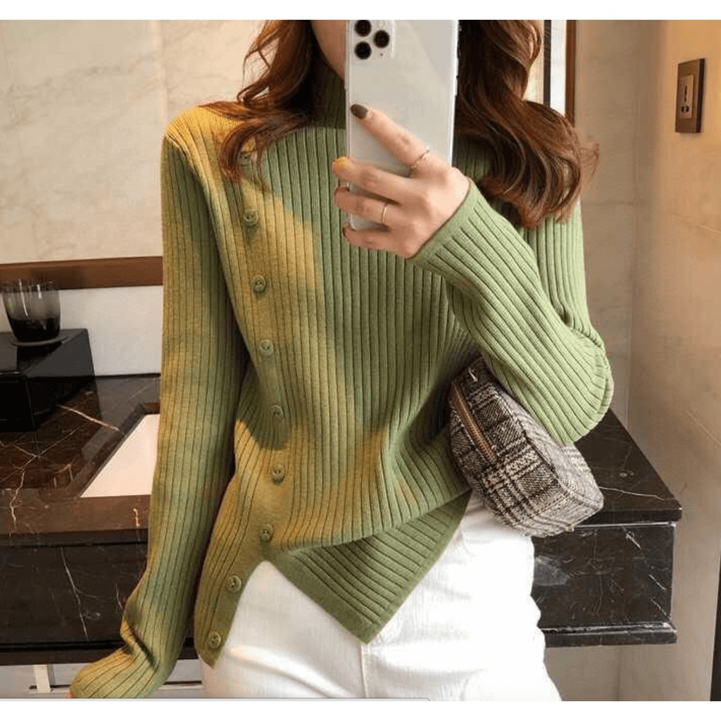 Áo len nữ cổ 3 phân cúc dọc cá tính siêu hot 2020