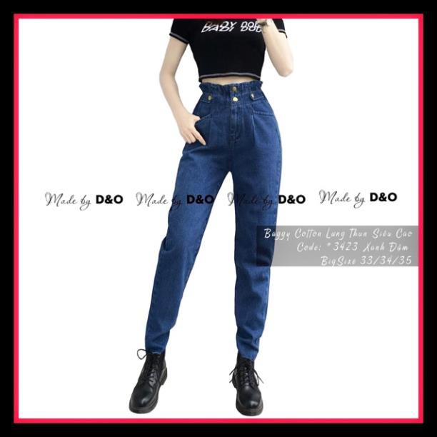 12.12 Xả - [BigSize 33/34/35]Quần Bò Lưng Thun Siêu Cao /Quần Baggy Jean Nam/Nữ - FORM TO DÀI Xanh Đậm Y88 ' 2021 .