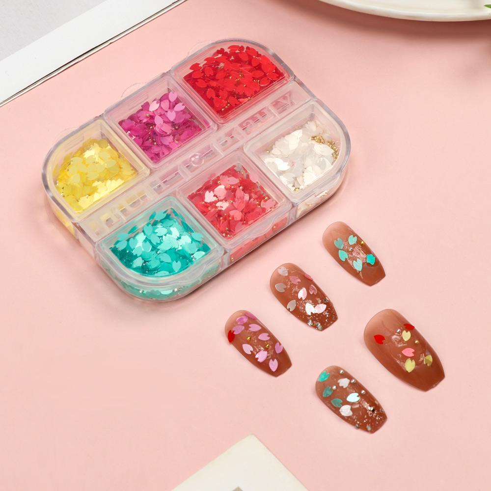 Hộp 6 Ngăn Đựng Phụ Kiện Trang Trí Móng Nghệ Thuật Hình Hoa Anh Đào DIY