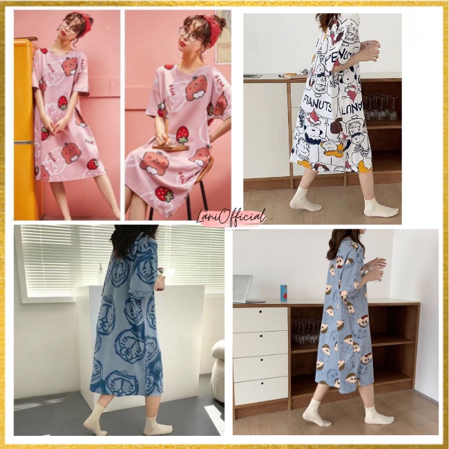 Đầm mặc nhà nữ dễ thương, váy ngủ bigsize họa tiết đẹp 2022- vải thun cotton,thấm hút mồ hôi- lani officiall