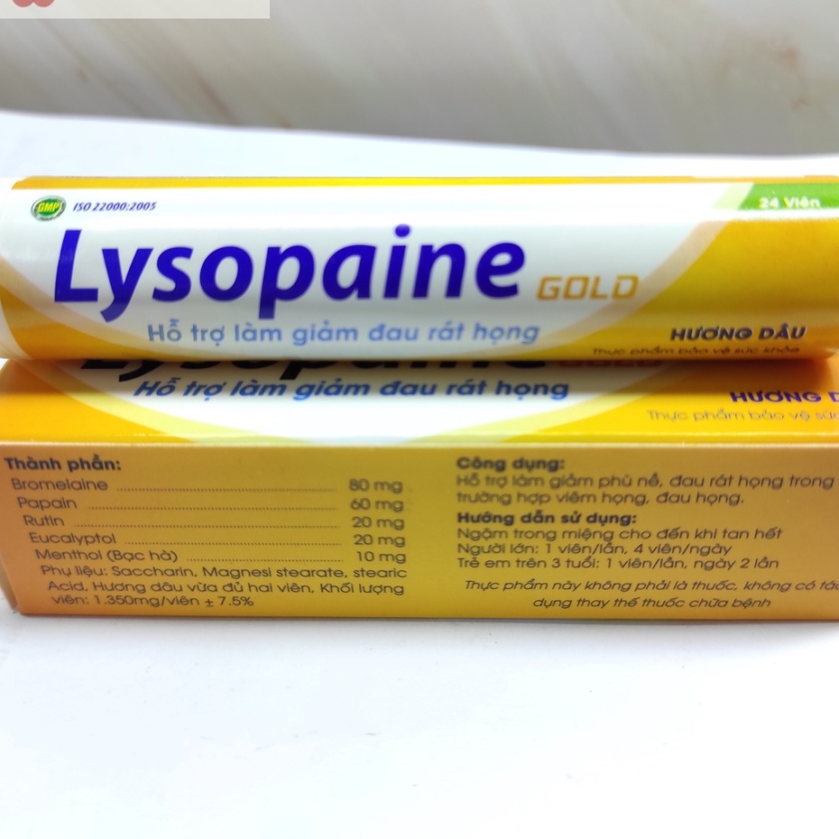 Viên Ngậm Lysopaine Gold Giảm Sưng Đau Rát Họng - Hộp 24 viên