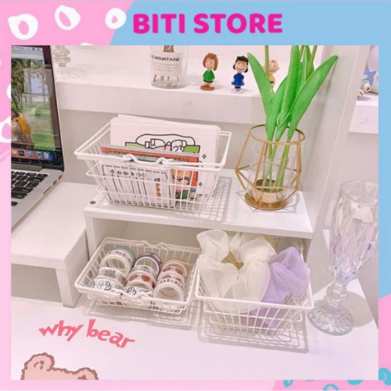 🍓Giỏ Sắt Màu Trắng [ 3 SIZE]  Để Bàn Trang Trí Phong Cách Hàn Quốc Sang Trọng BiTi Store 584