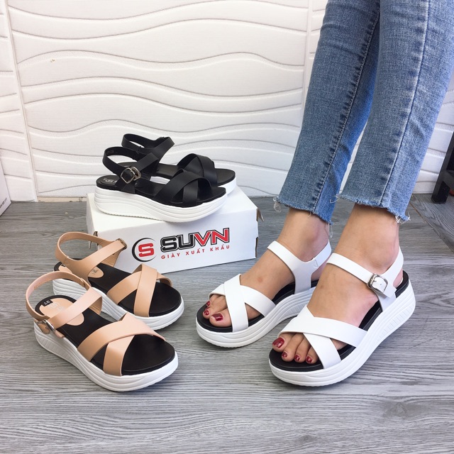 [Rẻ vô Địch] Sandal bánh mỳ quai chéo 7cm suvn