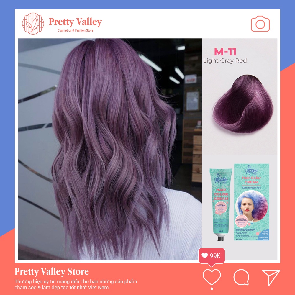 Kem nhuộm tóc màu tím khói MOLOKAI, kem nhuộm tóc tại nhà siêu dưỡng chứa collagen tảo biển - Pretty Valley Store