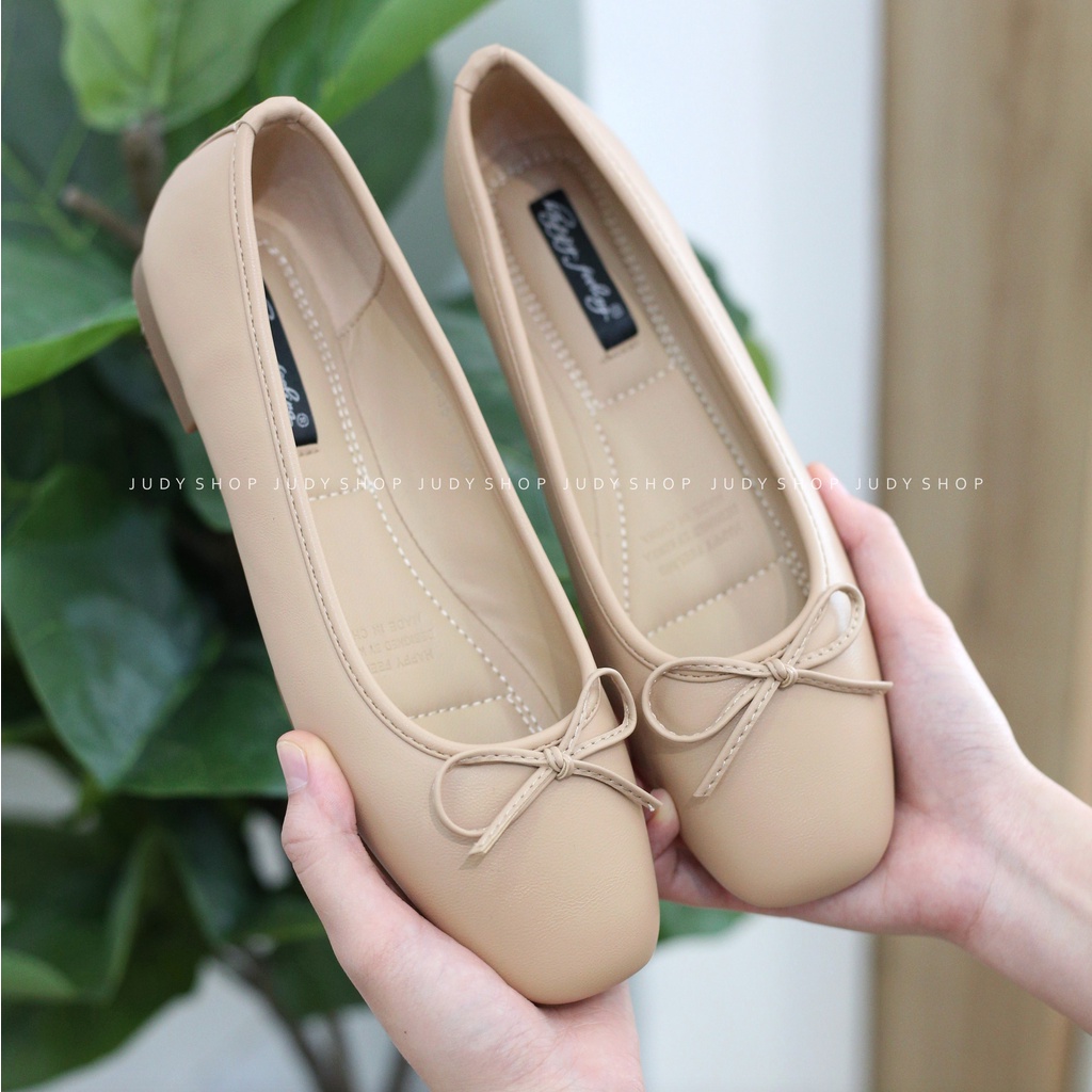 Giày Búp Bê- Giày Bệt Happy Feelings Mũi Vuông Nơ Thắt Xinh Xắn Hàng TQXK