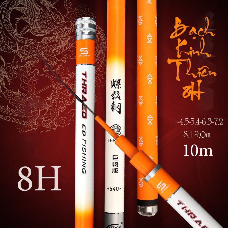 Cần câu đơn đài Bạch Kinh Thiên 8H chính hãng bản cam và xanh đủ size