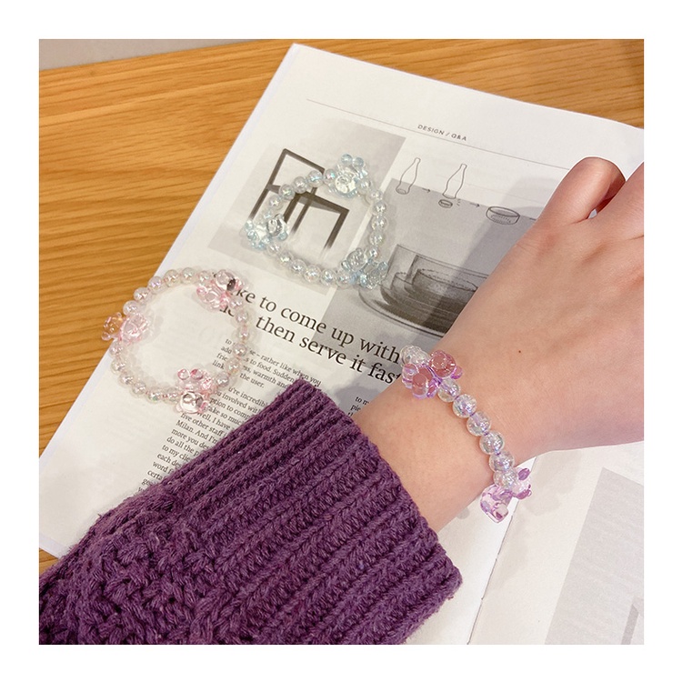 Dễ Thương Vòng Tay Đính Hạt Pha Lê Trong Suốt Hình Gấu Phong Cách Hàn Quốc