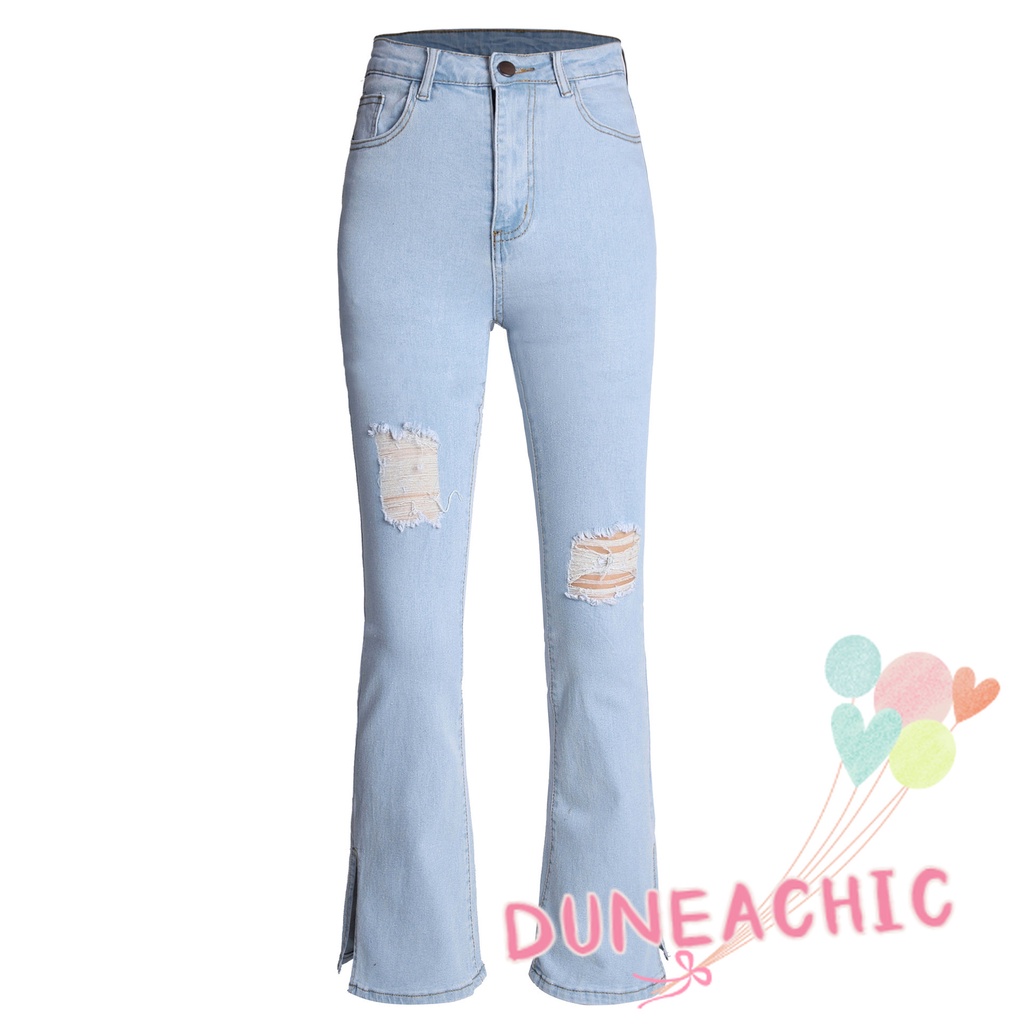 Quần jean DUNEA ôm dáng thiết kế rách gối cá tính thời trang dành cho nữ