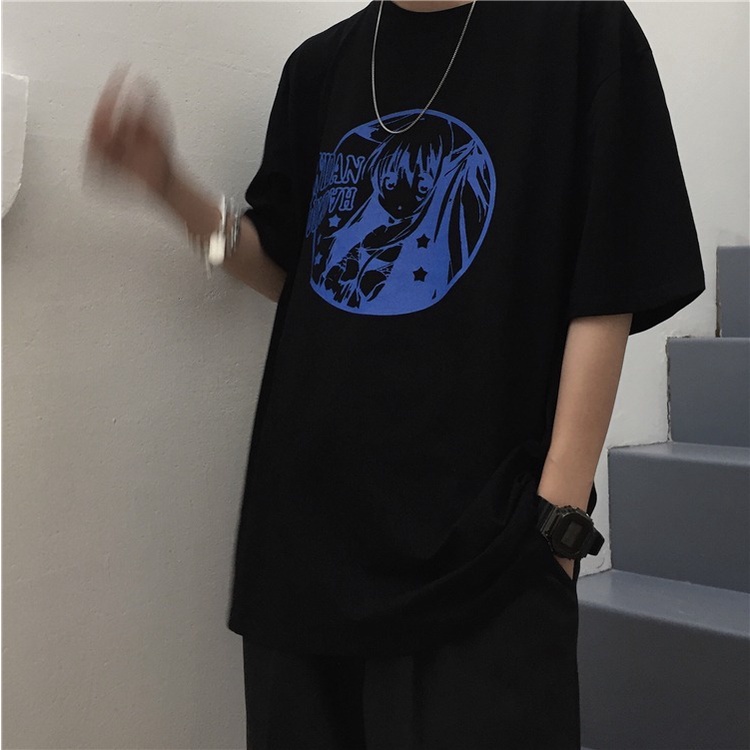 Áo Thun Ngắn Tay Dáng Rộng In Họa Tiết Cá Tính Trẻ Trung