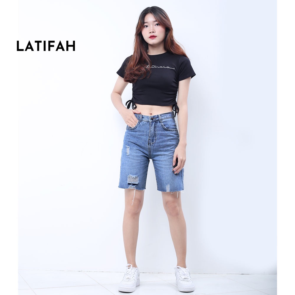 Quần shorts ngố jean LATIFAH đắp túi nhỏ có nắp tua lai QS023 phong cách hàn quốc