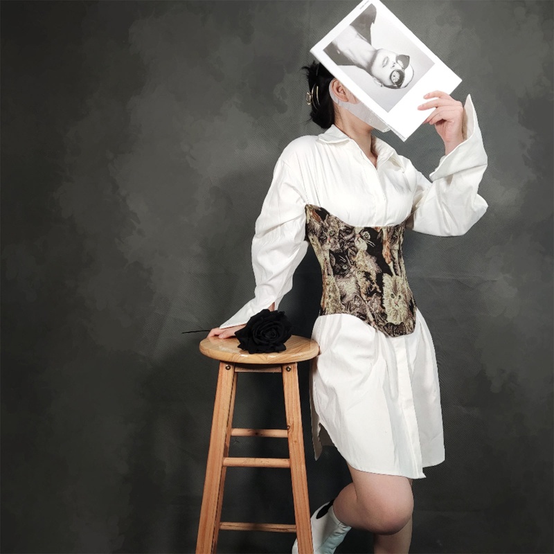 Áo Nịt Ngực Corset Không Dây In Họa Tiết Vintage