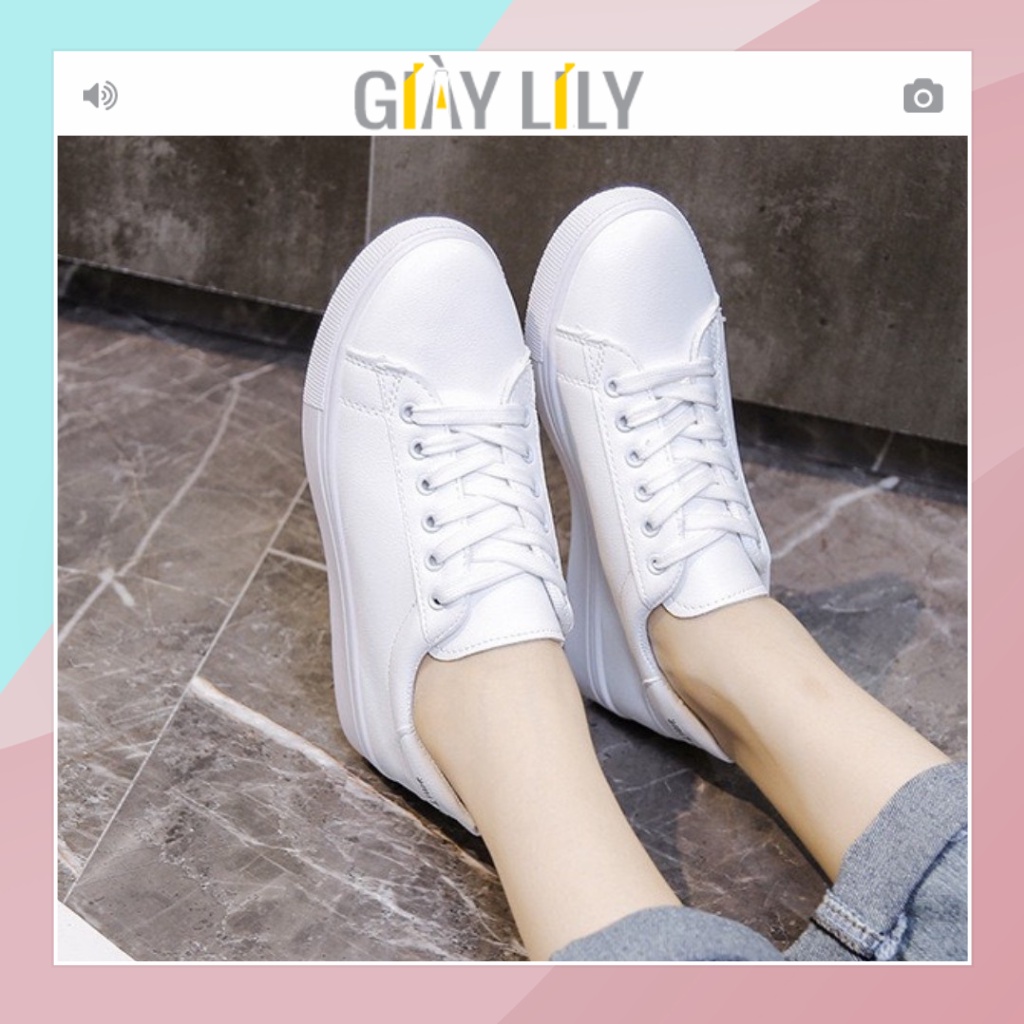 Giày Thể Thao/ Sneakers Tăng Chiều Cao Màu Trắng Đen Kem