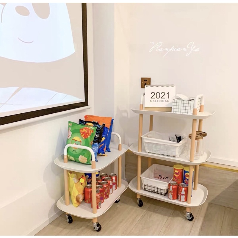 Kệ xe đẩy 2-3 tầng đựng đồ đa năng - Decor phòng khách, phòng ngủ- Phong cách Hàn Quốc
