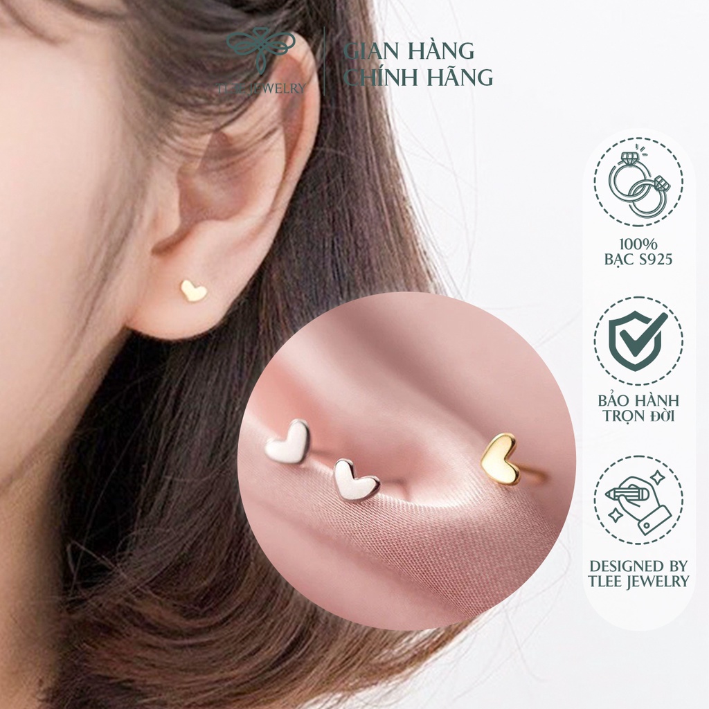 Khuyên tai bạc nữ TLEE tim dẹt mini basic xinh xắn NCJ B0178