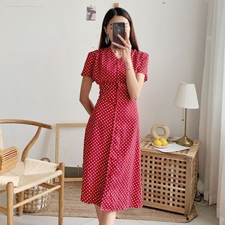 Đầm chấm bi cổ tim IFU 05-2924