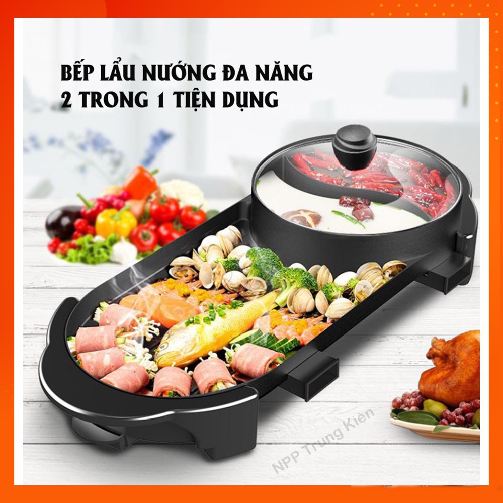 Bếp Nướng Lẩu 2 Ngăn 🥘 ĐA NĂNG ⚡ Nồi Lẩu Nướng điện 2 trong 1 tiết kiệm điện năng 🥘 Siêu Chống Dính - Trung Kiên Shop