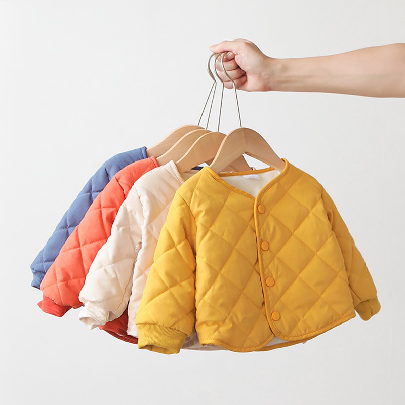Áo khoác lót nhung cotton phong cách đơn giản thời trang thu đông ấm áp dành cho trẻ em