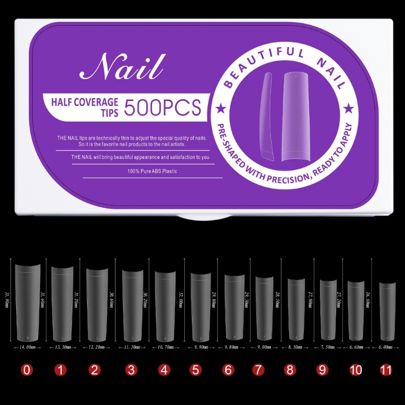 Set 500 Móng Tay Giả Acrylic Cong Che Phủ Nửa Móng Tay
