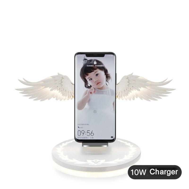 Đế Sạc Nhanh Không Dây 10w Hình Đôi Cánh Thiên Thần Cho Iphone Samsung Huawei Xiaomi Điện Thoại