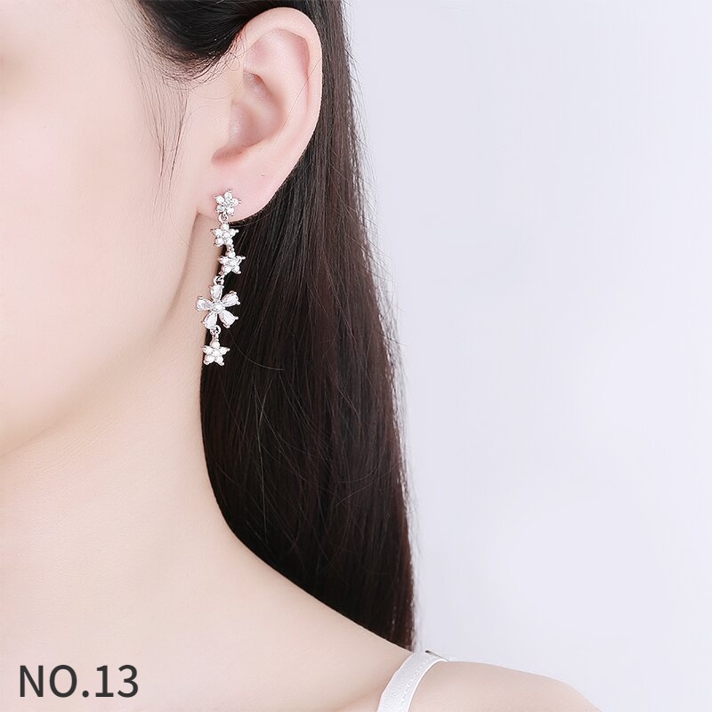 Bông Tai Bạc S925 Đính Kim Cương Trắng Thanh Lịch Thời Trang Cho Nữ