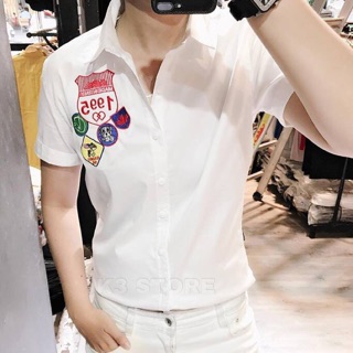 Áo somi lụa ngắn tay họa tiết thêu