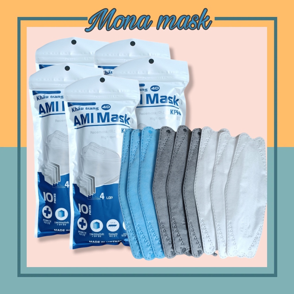 Khẩu trang KF94 - 4D chống bụi mịn cao cấp (combo 100c) - Mona mask store