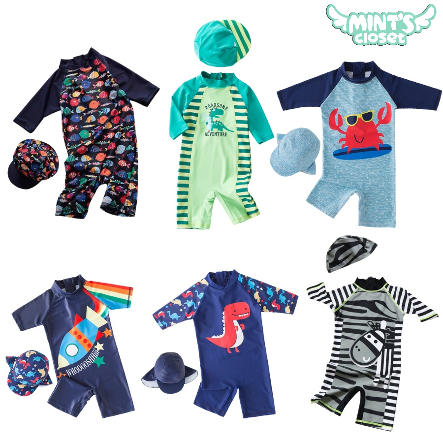 Đồ bơi bé trai liền thân kèm nón cho bé 1 2 3 4 5 tuổi MINTSCLOSET Mint's Closet - B130