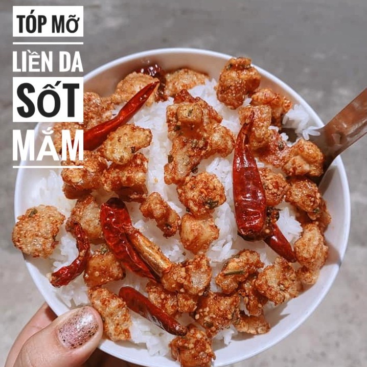 Tóp Mỡ Liền Da Sốt Mắm Lon 100Gr