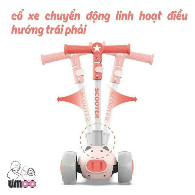 Xe trượt Scooter cho bé Umoo 2 trong 1 hình heo UM-0277, vừa là xe scooter vừa là xe chòi chân