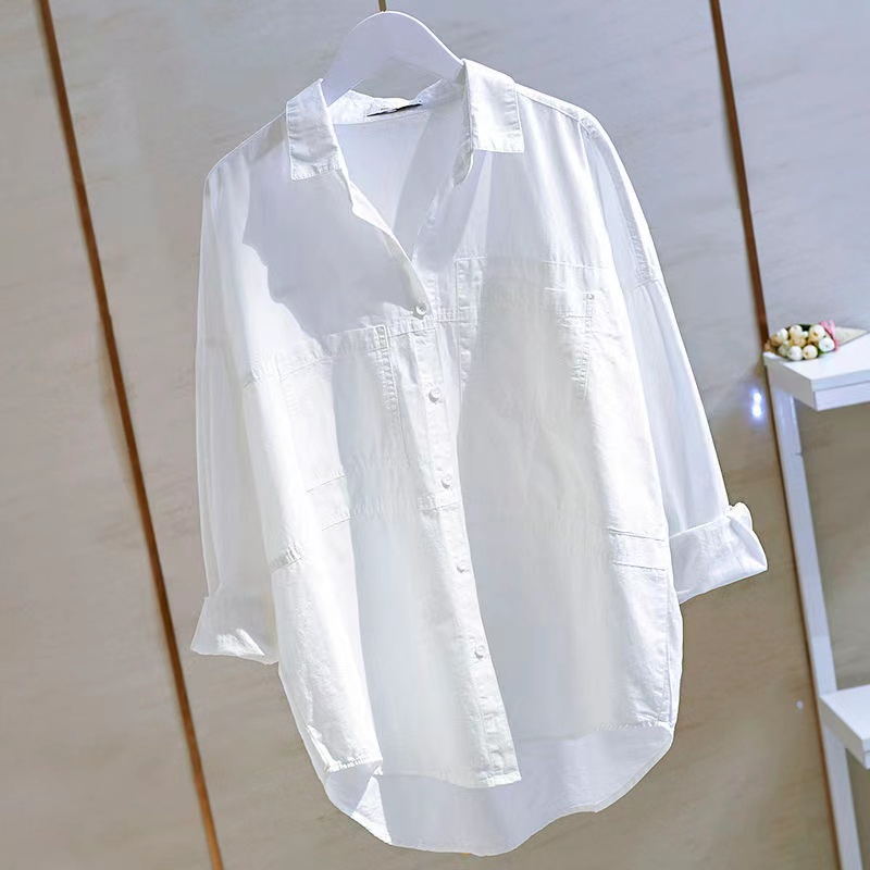 Áo sơ mi SUXI tay dài dáng rộng thiết kế đơn giản phong cách Hàn Quốc thời trang cho nữ