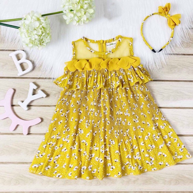 Váy Đầm Voan 2 Tầng Dập Ly Bé Gái BabyBean (kèm Băng Đô)