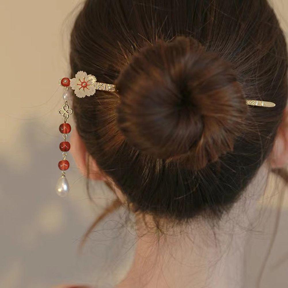 Trâm Cài Tóc Dáng Dài Đính Hoa Phối Tua Rua Phong Cách Hán Phục Sáng Tạo Cho Nữ