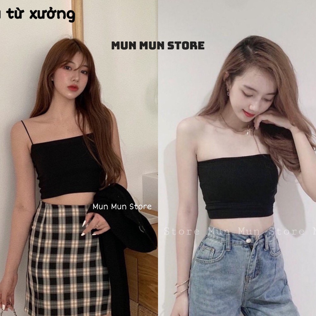 [𝑪𝒉𝒐 𝑲𝒊𝒆̂̉𝒎 𝑻𝒓𝒂 𝑯𝒂̀𝒏𝒈]Áo ống 2 dây from croptop MunMunStore chất liệu thun mềm mại co giãn mix với gì cũng xinh