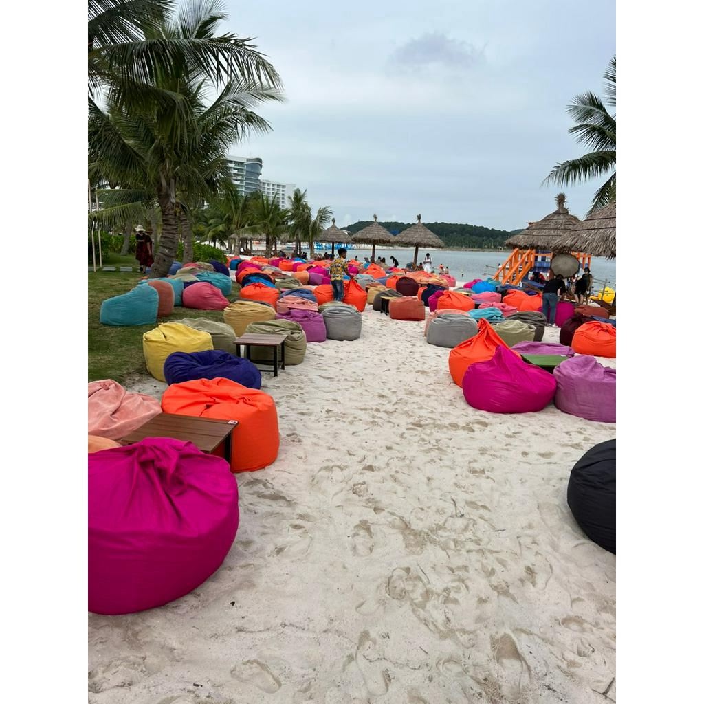 Vỏ ghế lười hạt xốp chống thấm dành cho bãi biển, camping, cafe đủ màu sắc và kích cỡ