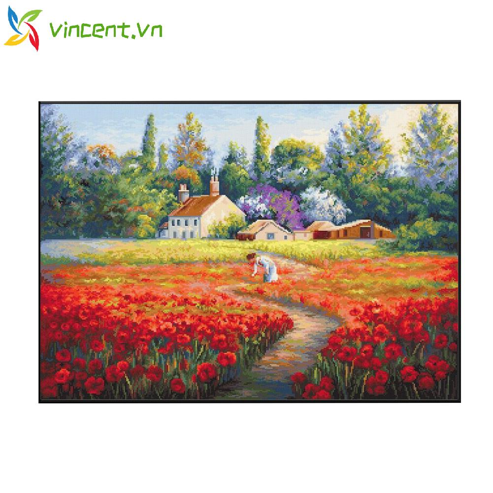 Set tranh thêu chữ thập hình hoa tulip đẹp mắt 11CT DIY