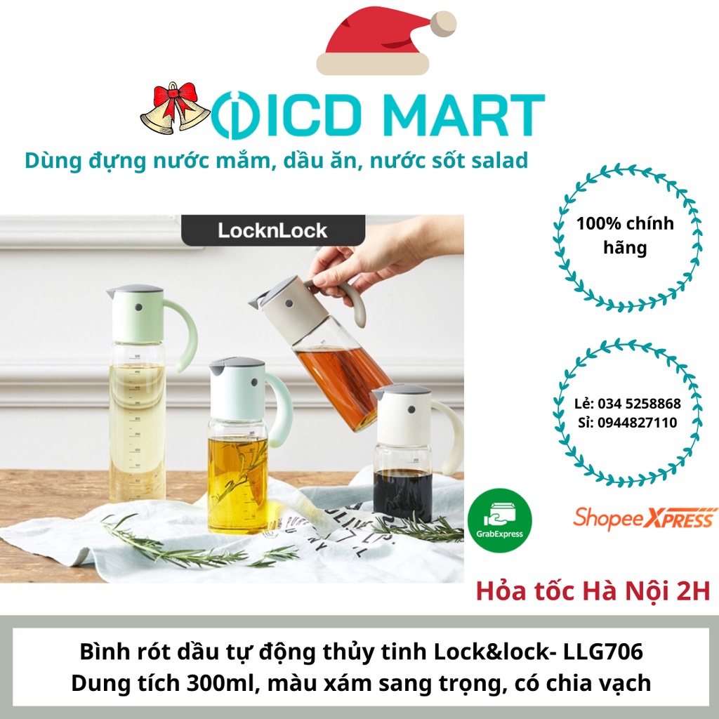 Bình rót dầu Lock&amp;Lock Bird Oil Bottle LLG706 300ML nắp tự động đóng mở, có chia vạch