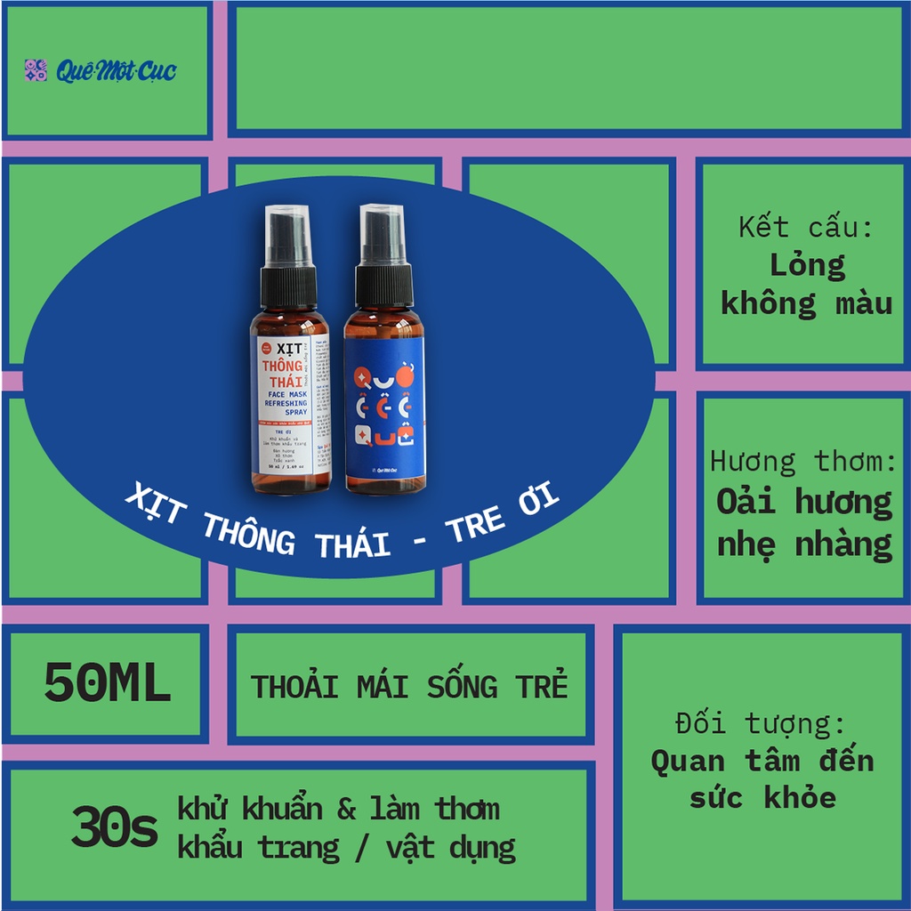 Xịt khẩu trang Thông Thái khử khuẩn, làm thơm, bảo vệ sức khỏe từ thiên nhiên - handmade Quê Một Cục