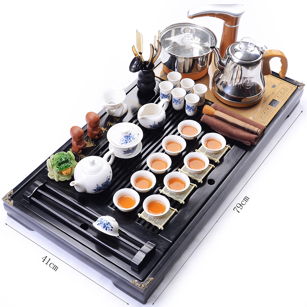 Bộ bàn trà điện gỗ sồi đa năng phòng khách đẹp tặng kèm trà cụ đầy đủ ấm chén và bếp pha tự động thưởng thức trà đạo